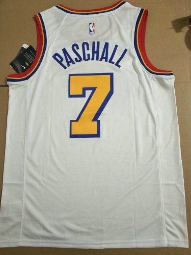 NBA 7 Paschall San Francisco Maillot blanc avec sponor logo imprimé